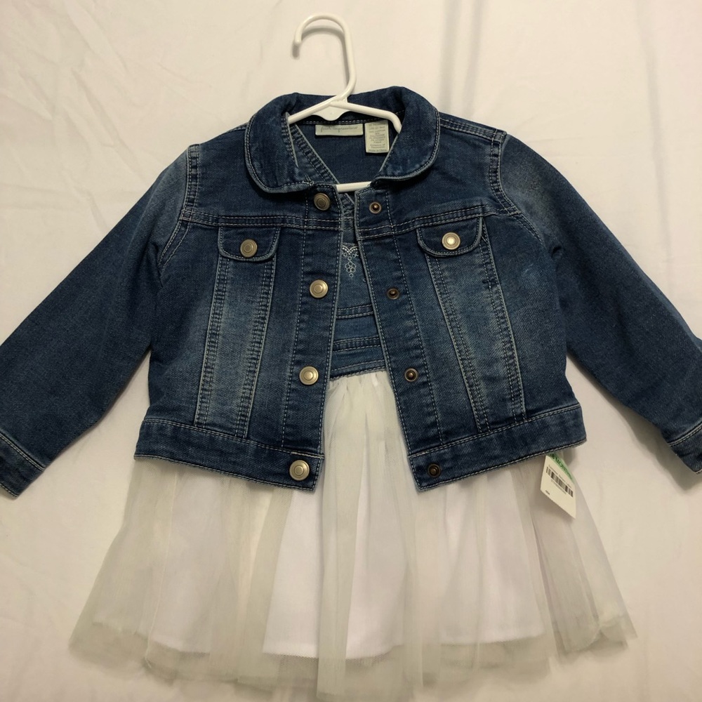 First Impressions, toddler 2 piece outfit. Denim jacket with a dress, 18 months
